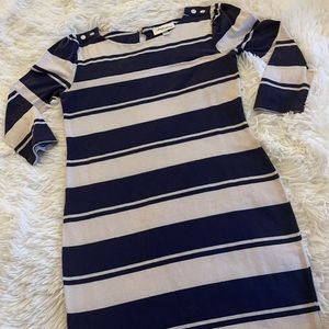 Navy blue and beige striped dress